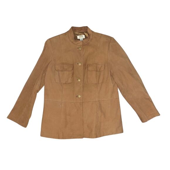 Talbots Petite Women's Brown Suede Leather Button Jacket Size 14 - Picture 1 of 4